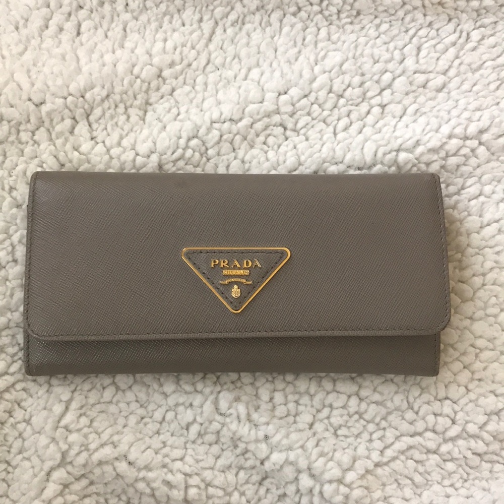 Prada Saffiano Wallet Grey & Gold